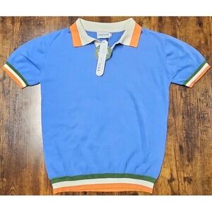 Oxknitstore Polo Shirt Men's Medium Blue Green Orange White 100% Cotton NWT